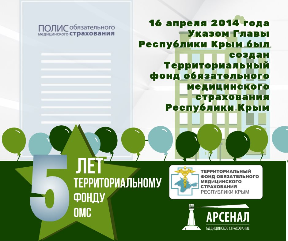 Территориальному фонду ОМС Республики Крым — 5 лет! 16 апреля стартовал ряд праздничных мероприятий Территориальному фонду ОМС Республики Крым — 5 лет! 16 апреля стартовал ряд праздничных мероприятий